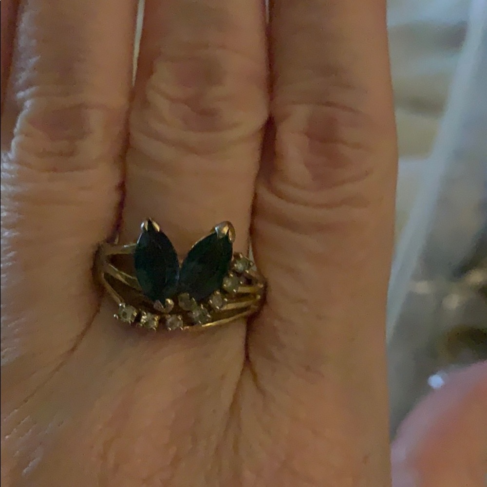 Vintage double blue topaz and diamond ring size 8